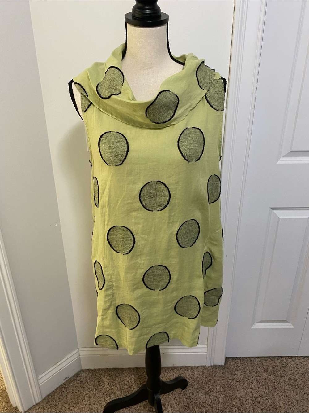 Chalet Sleeveless Lime Green Polka Dot Linen Dress/Tunic